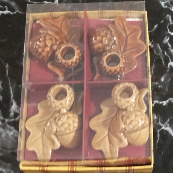 Williams Sonoma Acorn Taper Holders Oak Leaf Fall Autumn Set of 4 - Picture 5 of 10